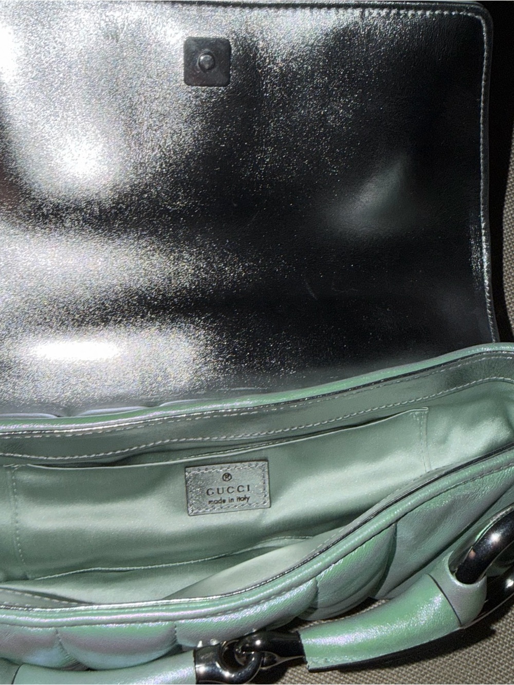 Gucci Iridescent Green Metallic Chain-Handle Shoulder Bag - Picture 7 of 8
